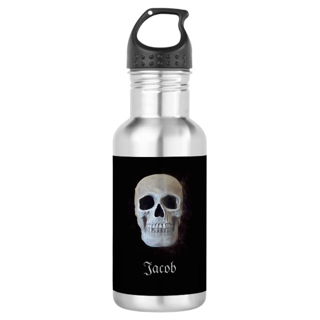 Smokey Skull Head Gothic Black And White Cool 532 Ml Water Bottle (Front)