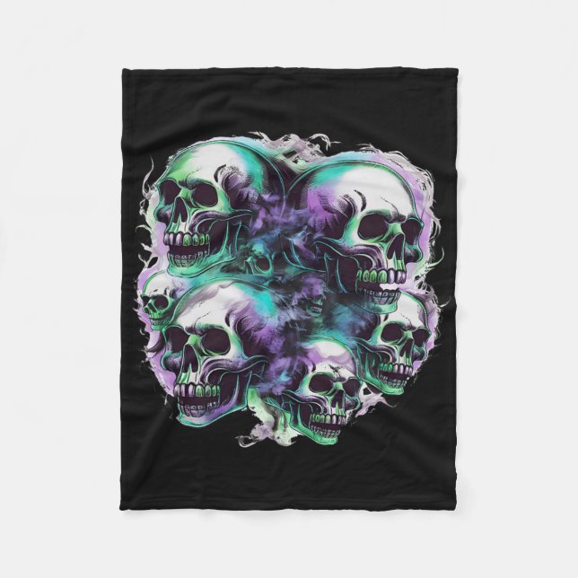 Smokey Skulls Ghost Flying Halloween Fall Fun Tee  Fleece Blanket (Front)