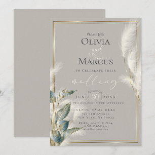 Smokey Teal Anthurium and Feathery Pampas Grass Invitation
