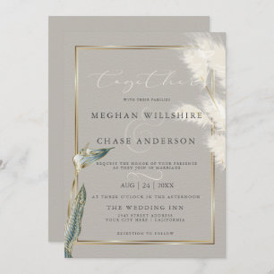 Smokey Teal Anthurium Pampas Grass Invitation