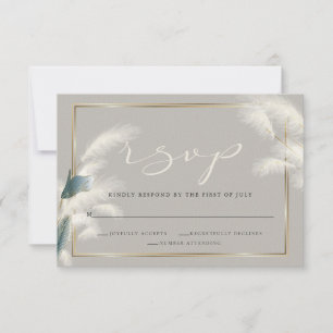 Smokey Teal Anthurium Pampas Grass RSVP Card