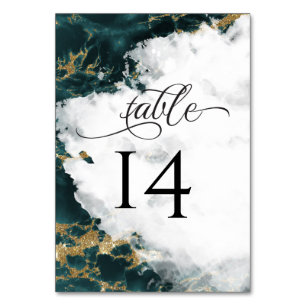 Smokey Teal Watercolor Geode  BarefootBride™ Table Number