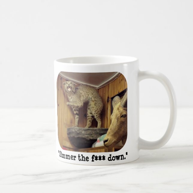 Smokey the bobcat says "Simmer Down." Coffee Mug (Right)