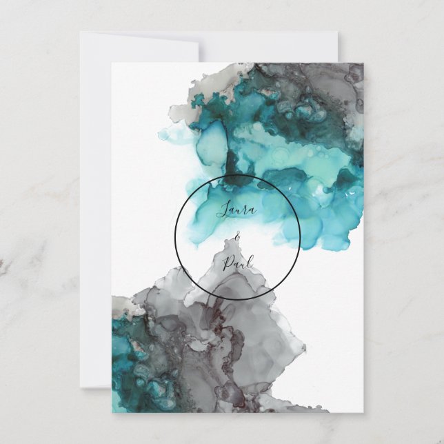 Smokey Turquoise et Grey faire-part de mariage (Devant)