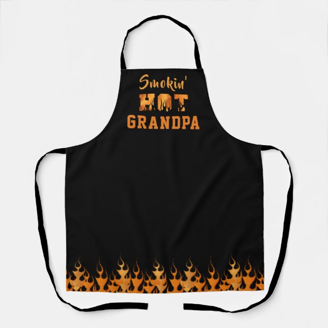 SMOKIN' HOT GRANDPA Barbeque Smoker Flames Apron (Front)