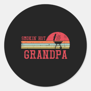 Smokin Hot Grandpa Chest Sunset Retro Grill Bbq Pa Classic Round Sticker