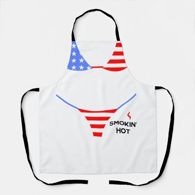 Smokin’ Hot Patriotic Apron – Red, White & Blue (Front)