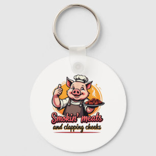 Smokin' Meats And Clapping Cheeks Funny Byrbecue B Keychain