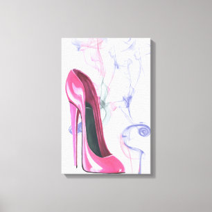 Smokin' Pink Stiletto Shoe Wrapped Canvas