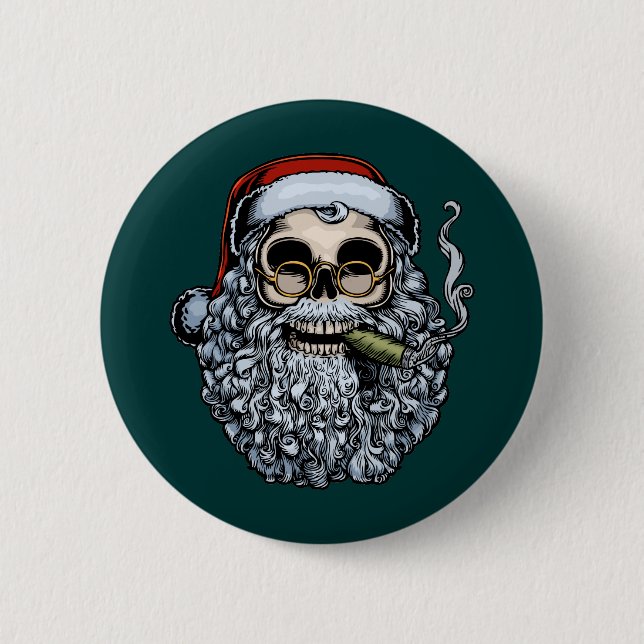 Smokin' Santa Skull 2 Inch Round Button (Front)