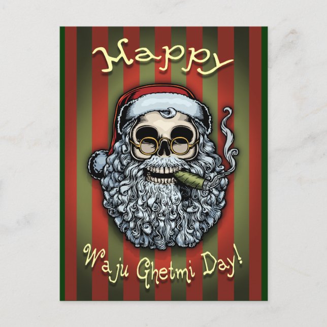 Smokin' Santa Skull Holiday Postcard (Front)