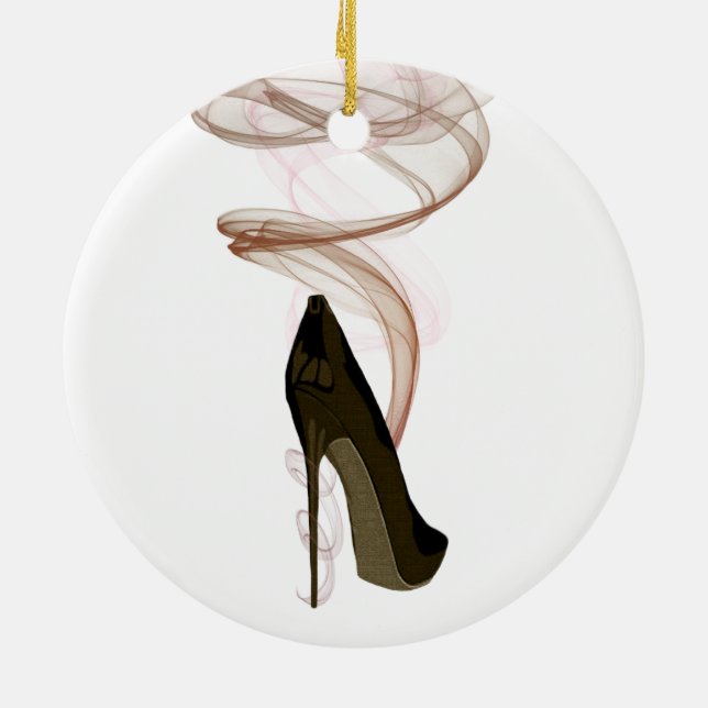 Smokin Stiletto Shoe Art Ceramic Ornament (Back)