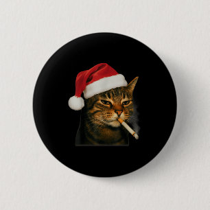 Smoking Cat Cigarette Christmas Santa Hat Cat Meme 2 Inch Round Button