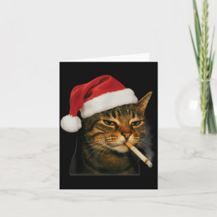 Smoking Cat Cigarette Christmas Santa Hat Cat Meme Card