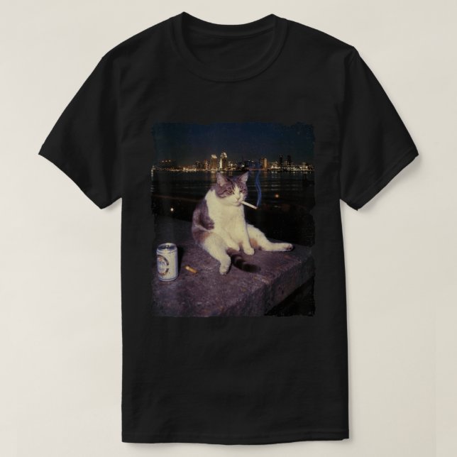 Smoking Cat Meme Brainrot Design T-Shirt (Design Front)