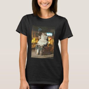Smoking Cat with Beer and Cigarette Humour Design T-Shirt