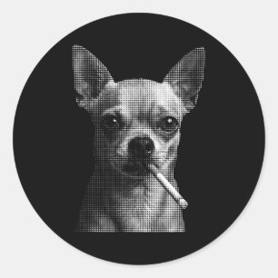 Smoking cigarette funny chihuahua dog lover meme classic round sticker