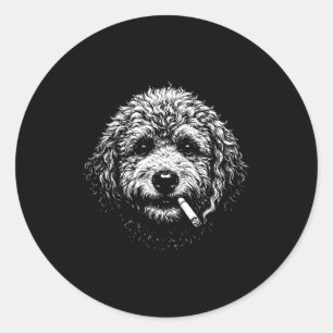Smoking Dog Cigarette Funny Stupid Goldendoodle Hu Classic Round Sticker