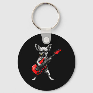 Smoking dog funny chihuahua meme playing guitar keychain