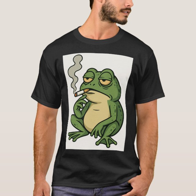 Smoking Frog Cartoon T-Shirt Funny Chill Frog Art (Devant)