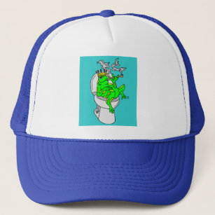 Smoking frog on the toilet trucker hat