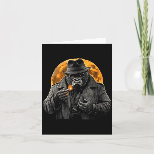 Smoking Gorilla In Trench Coat With Orange Moon Ar Card (Front)