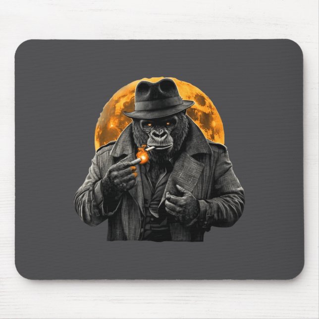 Smoking Gorilla In Trench Coat With Orange Moon Ar Mouse Pad (Front)