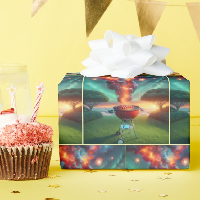 Smoking Hot Dogs On BBQ Grill Wrapping Paper (Birthday Party)