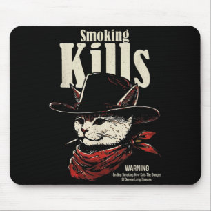 Smoking kills funny cowboy cat with hat quote  mouse pad