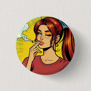 Smoking lovers   Pop art   Girl Stoner   Cigarette 1 Inch Round Button