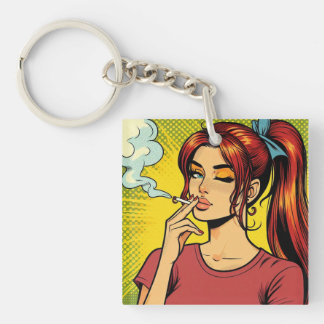 Smoking lovers | Pop art | Girl Stoner | Cigarette Keychain