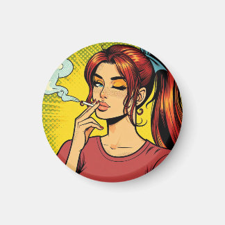Smoking lovers | Pop art | Girl Stoner | Cigarette Magnet