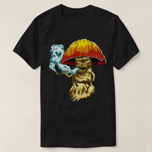 Smoking Mushroom Drugs Pipe Psychedelic Magic Mush T-Shirt (Design Front)