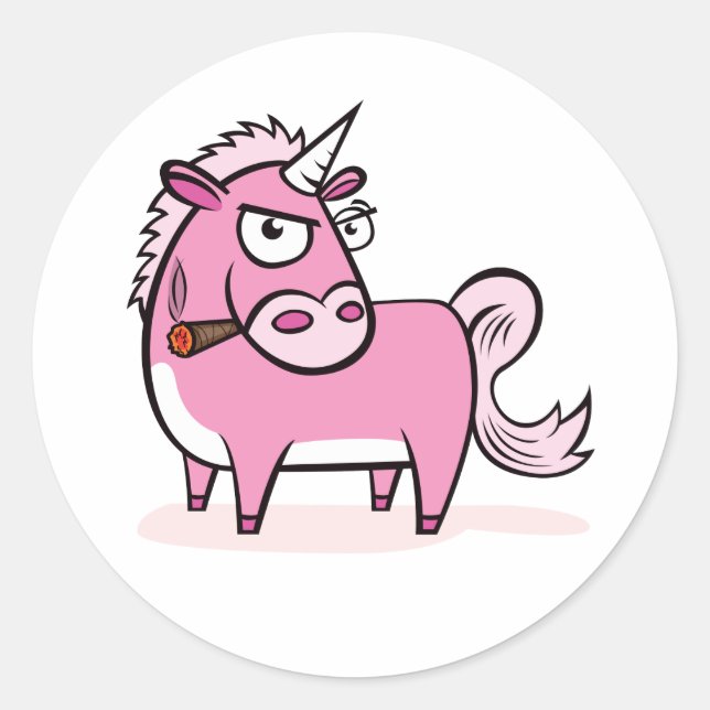 Smoking Pink Unicorn Classic Round Sticker (Front)