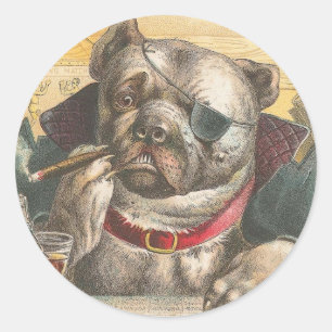 Smoking Pitbull Classic Round Sticker