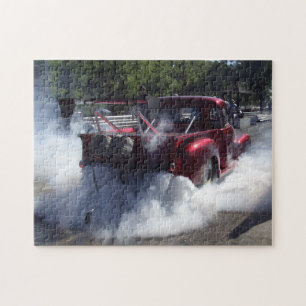 Smoking Red Pickup at the Drag Races Puzzle