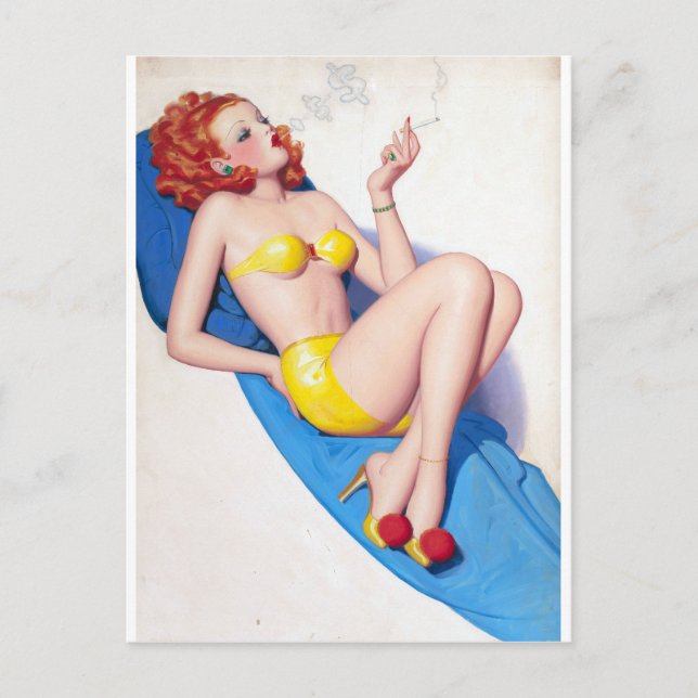 Smoking Redhead Pin Up Postcard (Front)