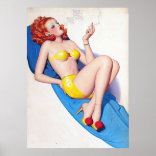 Smoking Redhead Pin Up Poster