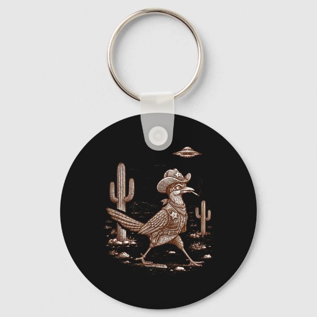 Smoking Roadrunner UFO Desert Sarcastic Funny Meme Keychain (Front)