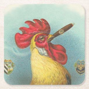 Smoking Rooster Square Paper Coaster