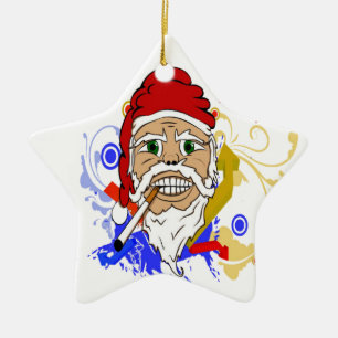Smoking Santa Ceramic Ornament