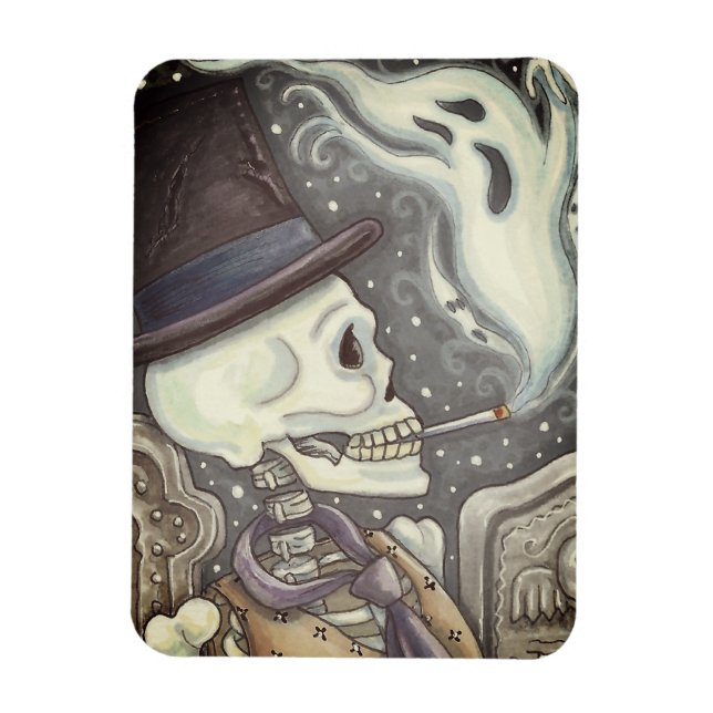 SMOKING SKELETON, CEMETERY MAGNET Rectangle (Vertical)