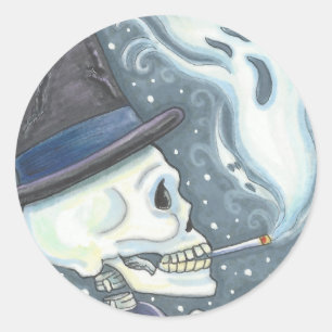 SMOKING SKELETON, CEMETERY STICKERS SHEET Rnd