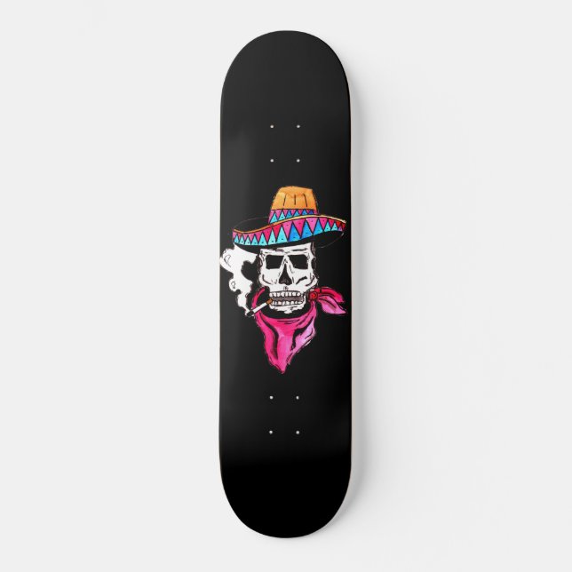 Smoking Skeleton Cowboy Skateboard (Front)
