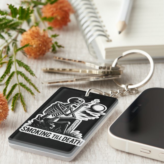 Smoking Skeleton Sticker – Dark Aesthetic Art Keychain (Front Right)
