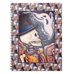 SMOKING SKELETON WITH GHOSTS IN SPOOKY CEMETERY NOTEBOOK