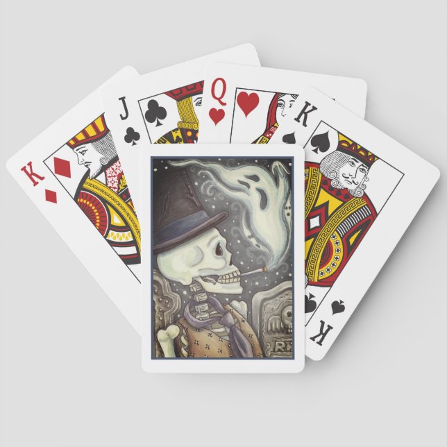 SMOKING SKELETON WITH GHOSTS IN SPOOKY CEMETERY PLAYING CARDS (Back)