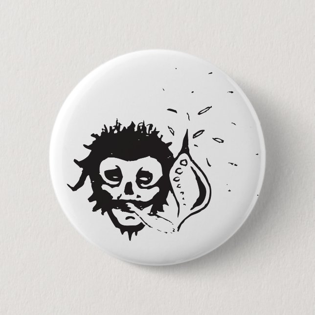 smoking skull 2 inch round button (Front)