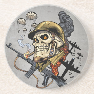 Smoking Skull with Helmet, Airplanes and Bombs Coaster