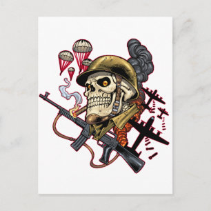 Smoking Skull with Helmet, Airplanes and Bombs Postcard